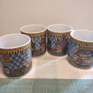 Vintage Decorative Ceramic Mugs Set - Multicolor "Garden Vignette